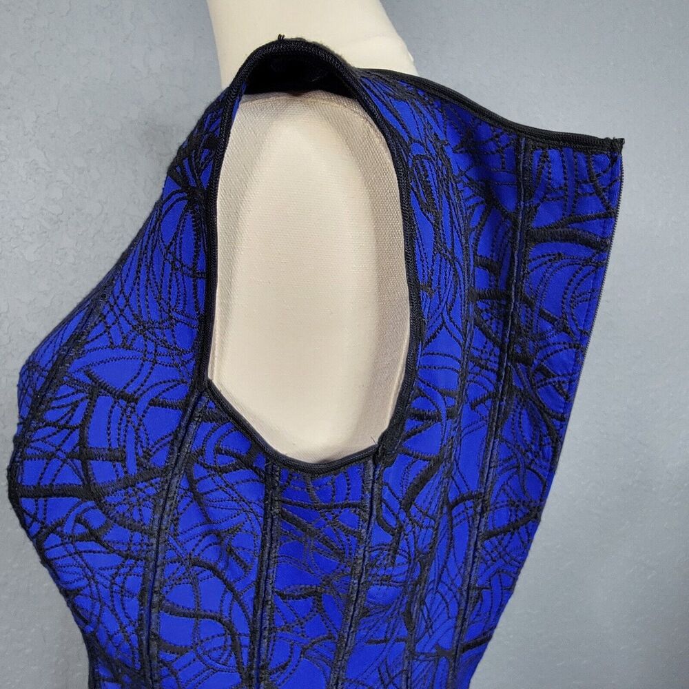 Tadashi Shoji Blue Mini Dress with Black Lace Overlay - Picture 6 of 16